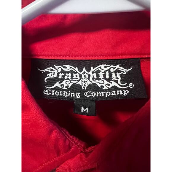 Dragonfly Mens Vintage Cowboy Western Red Pearl Snap Popper Shirt Medium - Picture 9 of 11